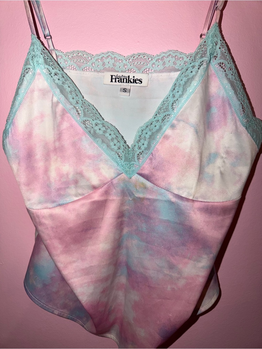 Frankie's Bikinis Pink & Aqua Tie-Dye Lace-Trim Slip